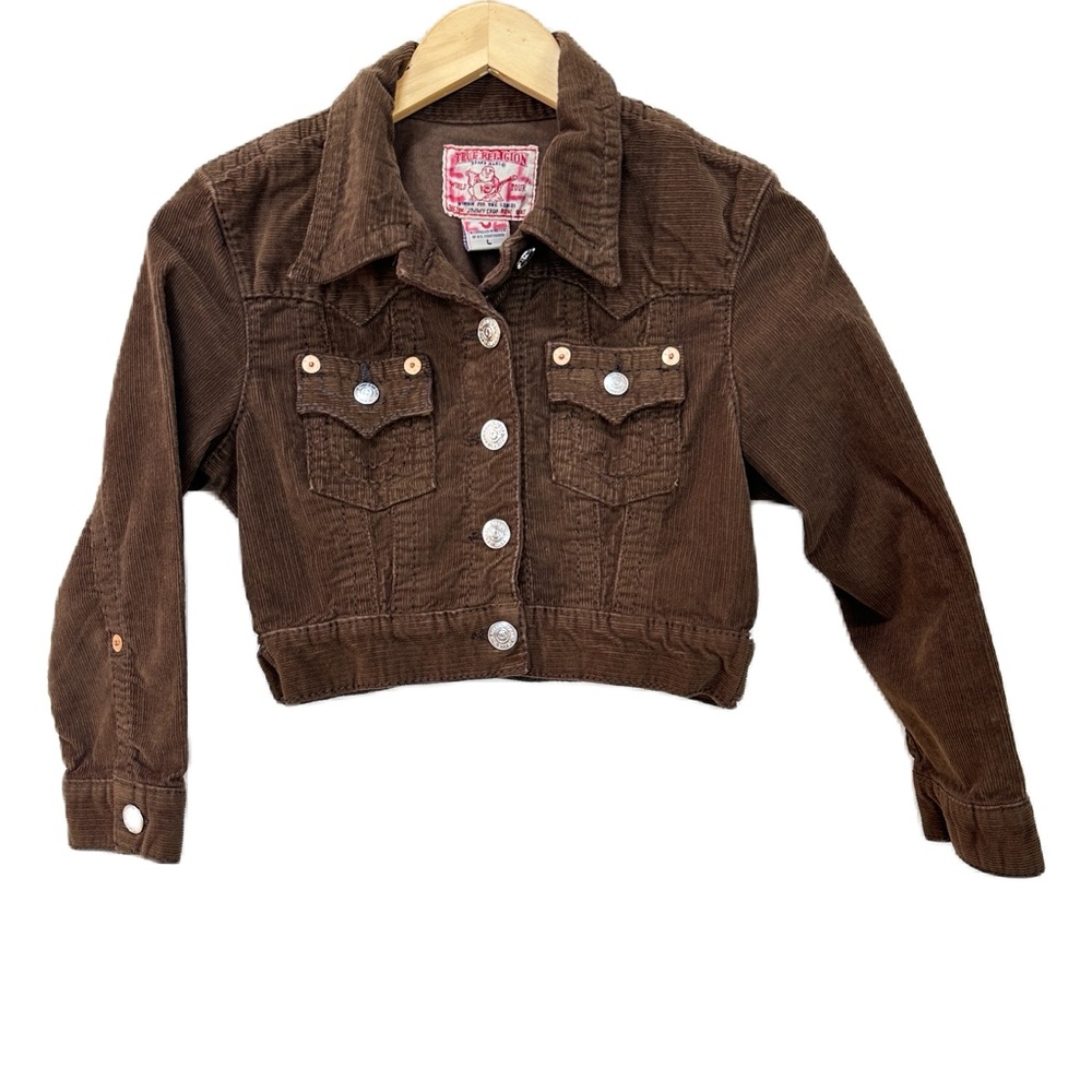True Religion Y2K Jimmy Crop Big T Brown Corduroy Trucker Jacket Women’s Large